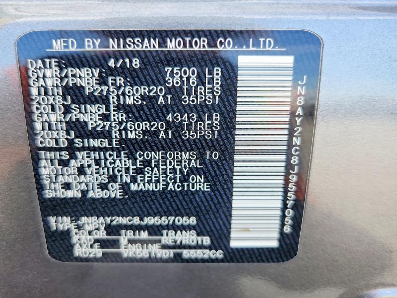 Aukcja sprzedaży 2018 Nissan Armada, vin: JN8AY2NC8J9557056, numer aukcji: 71077686