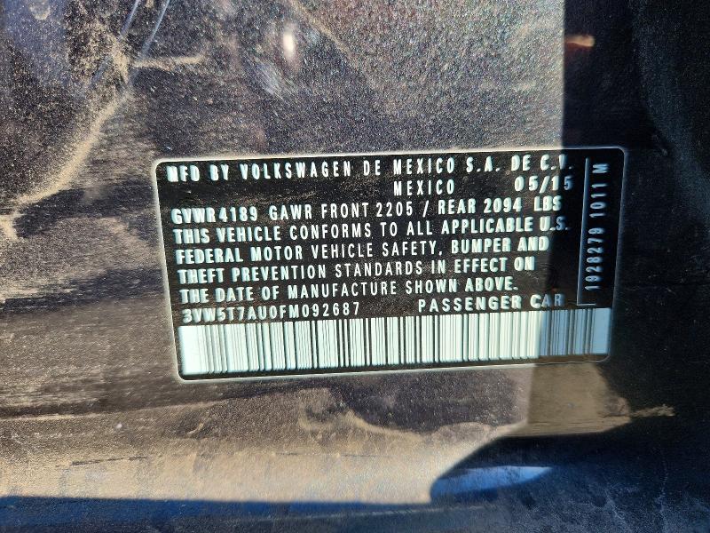2015 Volkswagen Gti მანქანა იყიდება აუქციონზე, vin: 3VW5T7AU0FM092687, აუქციონის ნომერი: 67115116