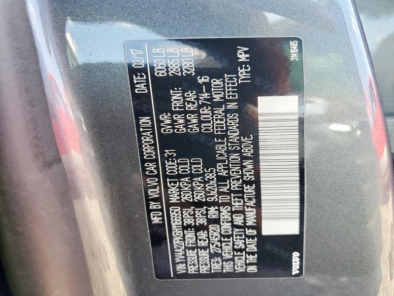 67870616 :رقم المزاد ، YV4A22PK6H1166950 vin ، 2017 Volvo Xc90 مزاد بيع