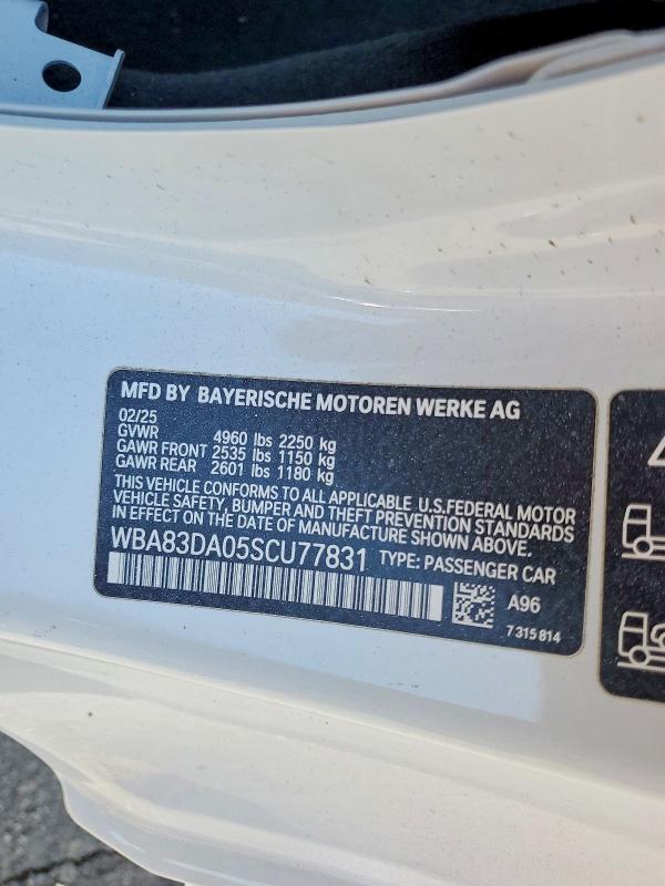 2025 Bmw M440xi მანქანა იყიდება აუქციონზე, vin: WBA83DA05SCU77831, აუქციონის ნომერი: 69557326