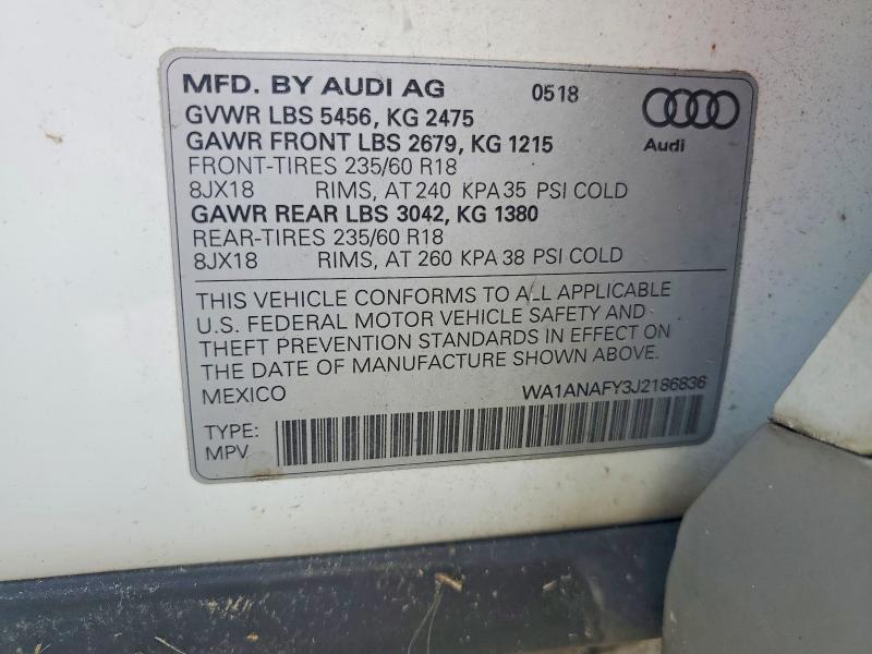 Aukcja sprzedaży 2018 Audi Q5, vin: WA1ANAFY3J2186836, numer aukcji: 68540296