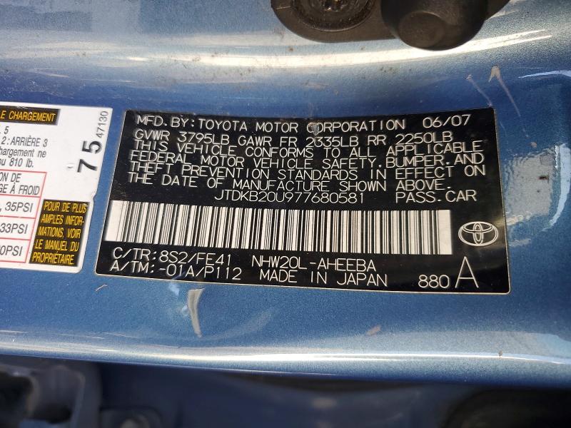 Aukcja sprzedaży 2007 Toyota Prius, vin: JTDKB20U977680581, numer aukcji: 69982326