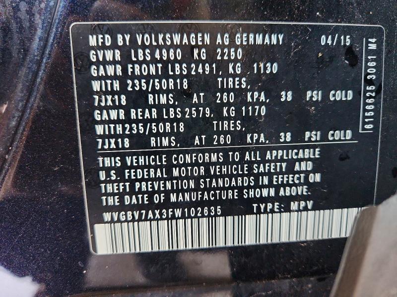 Aukcja sprzedaży 2015 Volkswagen Tiguan, vin: WVGBV7AX3FW102635, numer aukcji: 67714726