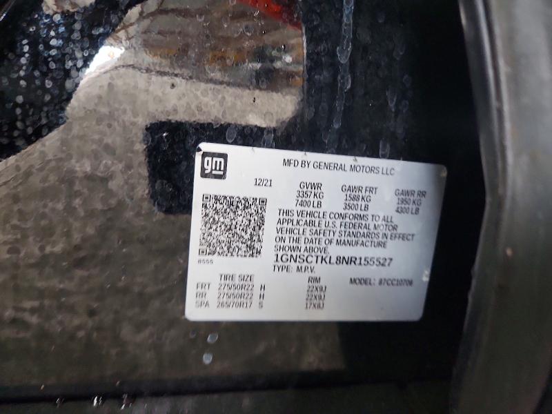2022 Chevrolet Tahoe მანქანა იყიდება აუქციონზე, vin: 1GNSCTKL8NR155527, აუქციონის ნომერი: 67796416