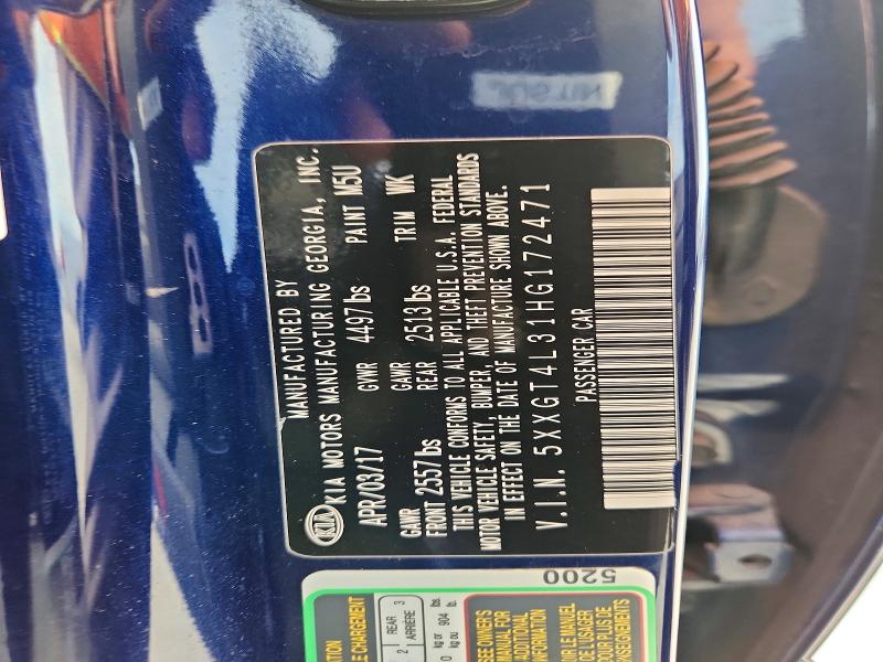 70122596 :رقم المزاد ، 5XXGT4L31HG172471 vin ، 2017 Kia Optima مزاد بيع