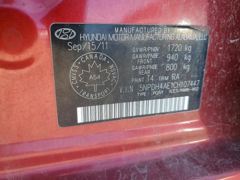 Aukcja sprzedaży 2012 Hyundai Elantra, vin: 5NPDH4AE1CH107447, numer aukcji: 69727016