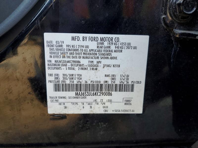 2019 Ford Ecosport მანქანა იყიდება აუქციონზე, vin: MAJ6S3JL6KC290086, აუქციონის ნომერი: 69882676