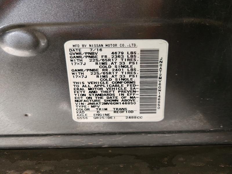 69540666 :رقم المزاد ، JN8AT2MV6GW146850 vin ، 2016 Nissan Rogue مزاد بيع