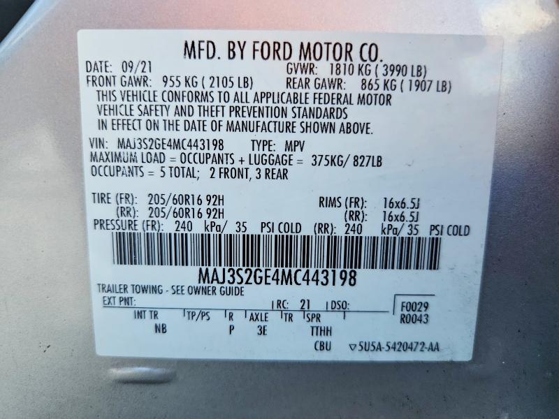 70442916 :رقم المزاد ، MAJ3S2GE4MC443198 vin ، 2021 Ford Ecosport مزاد بيع