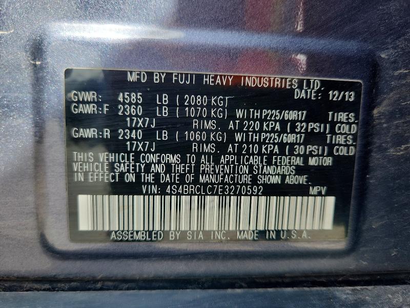 Продажа на аукционе авто 2014 Subaru Outback, vin: 4S4BRCLC7E3270592, номер лота: 68669276