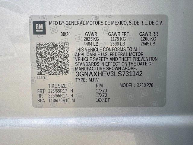 68976626 :رقم المزاد ، 3GNAXHEV3LS731142 vin ، 2020 Chevrolet Equinox مزاد بيع