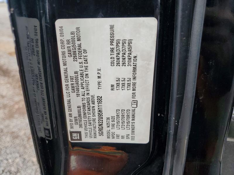 2005 Hummer H2 Sut მანქანა იყიდება აუქციონზე, vin: 5GRGN22U95H111682, აუქციონის ნომერი: 69882026