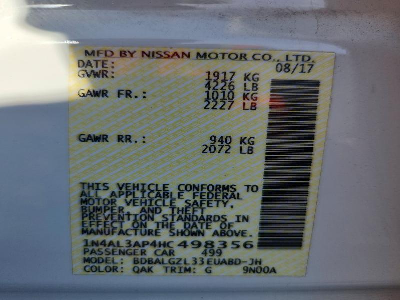 68940526 :رقم المزاد ، 1N4AL3AP4HC498356         vin ، 2017 Nissan Altima مزاد بيع