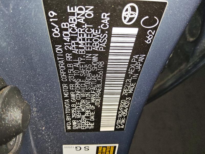 67066876 :رقم المزاد ، JTDEPRAE8LJ056198 vin ، 2020 Toyota Corolla مزاد بيع