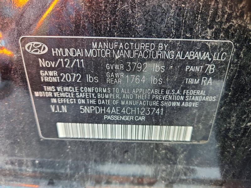 Aukcja sprzedaży 2012 Hyundai Elantra, vin: 5NPDH4AE4CH123741, numer aukcji: 69194376