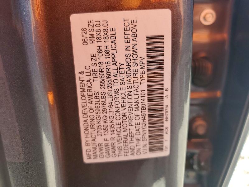 Aukcja sprzedaży 2026 Honda Pilot, vin: 5FNYG2H49TB014101, numer aukcji: 68162906