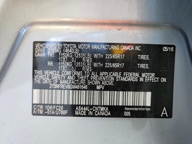 Aukcja sprzedaży 2016 Toyota Rav4, vin: 2T3RFREV6GW491646, numer aukcji: 69736266