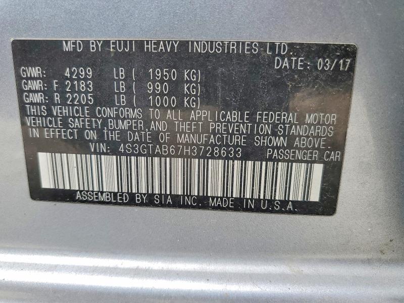 Aukcja sprzedaży 2017 Subaru Impreza, vin: 4S3GTAB67H3728633, numer aukcji: 69565056