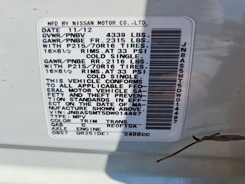 2013 Nissan Rogue მანქანა იყიდება აუქციონზე, vin: JN8AS5MT5DW014497, აუქციონის ნომერი: 69918286