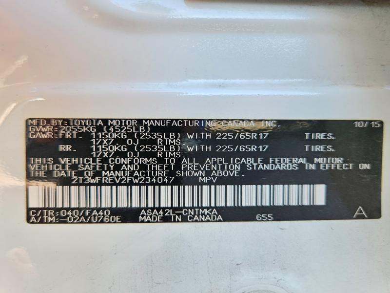 Aukcja sprzedaży 2015 Toyota Rav4, vin: 2T3WFREV2FW234047, numer aukcji: 67717126