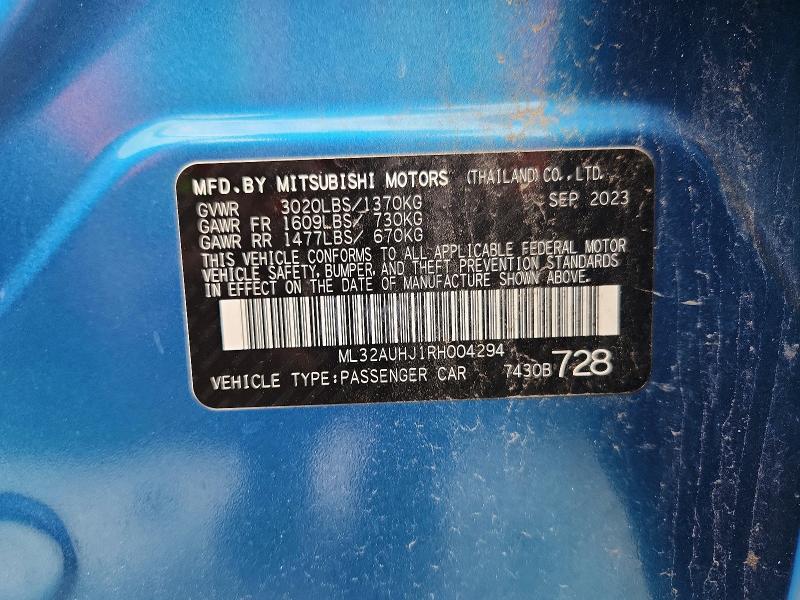 2024 Mitsubishi Mirage მანქანა იყიდება აუქციონზე, vin: ML32AUHJ1RH004294, აუქციონის ნომერი: 66823346