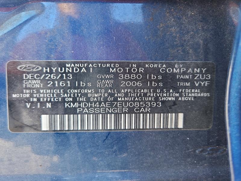 67780066 :رقم المزاد ، KMHDH4AE7EU085393 vin ، 2014 Hyundai Elantra مزاد بيع