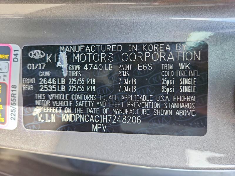 Aukcja sprzedaży 2017 Kia Sportage, vin: KNDPNCAC1H7248206, numer aukcji: 68082506