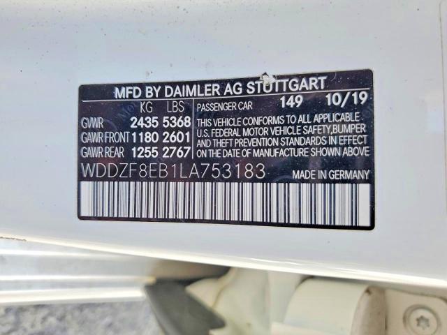 Продаж на аукціоні авто 2020 Mercedes-benz E, vin: WDDZF8EB1LA753183, номер лоту: 69175646
