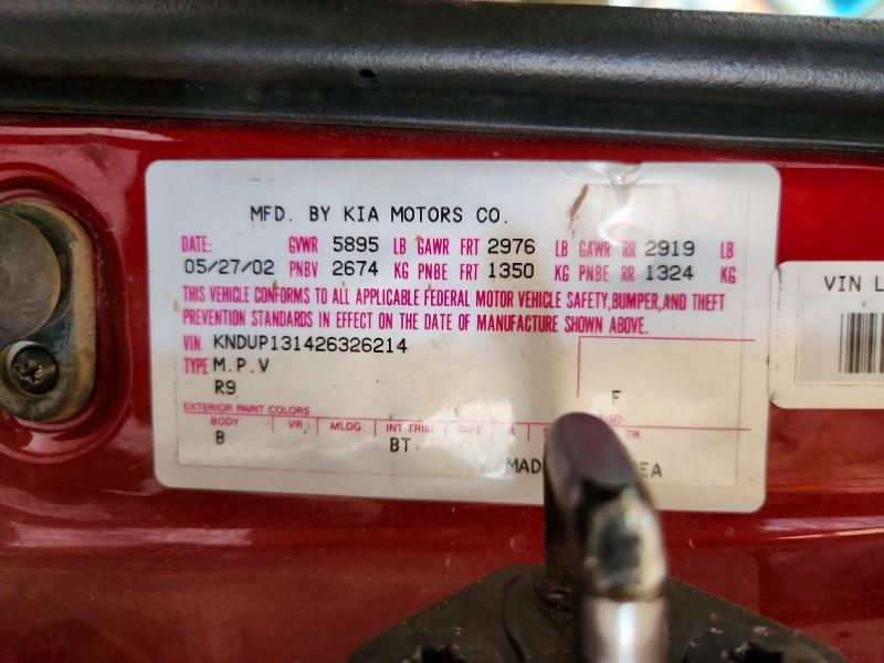 Aukcja sprzedaży 2002 Kia Sedona, vin: KNDUP131426326214, numer aukcji: 68890076