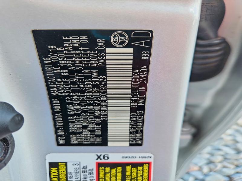 70422276 :رقم المزاد ، 2T1BURHE8KC197428 vin ، 2019 Toyota Corolla مزاد بيع