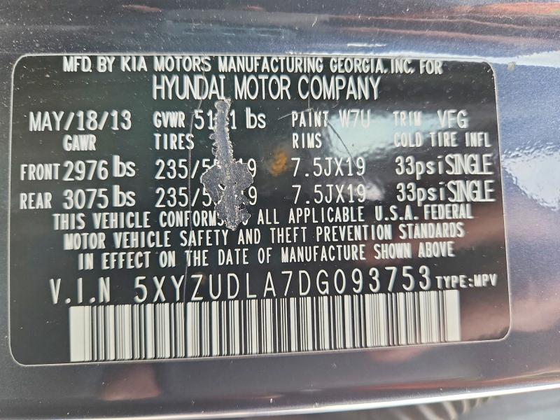 69242716 :رقم المزاد ، 5XYZUDLA7DG093753 vin ، 2013 Hyundai Santa Fe Sport مزاد بيع