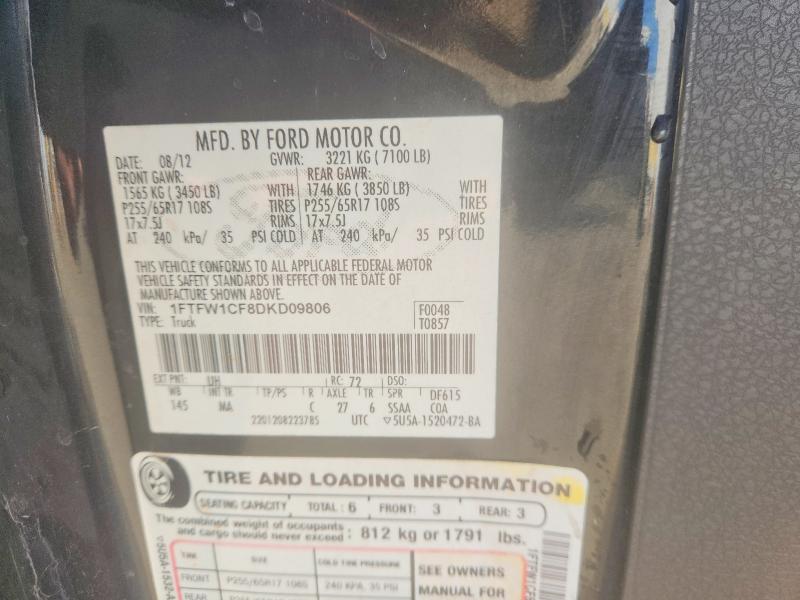 2013 Ford F150 მანქანა იყიდება აუქციონზე, vin: 1FTFW1CF8DKD09806, აუქციონის ნომერი: 70242876