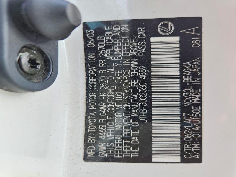 70061626 :رقم المزاد ، JTHBF30G236014889 vin ، 2003 Lexus Es مزاد بيع
