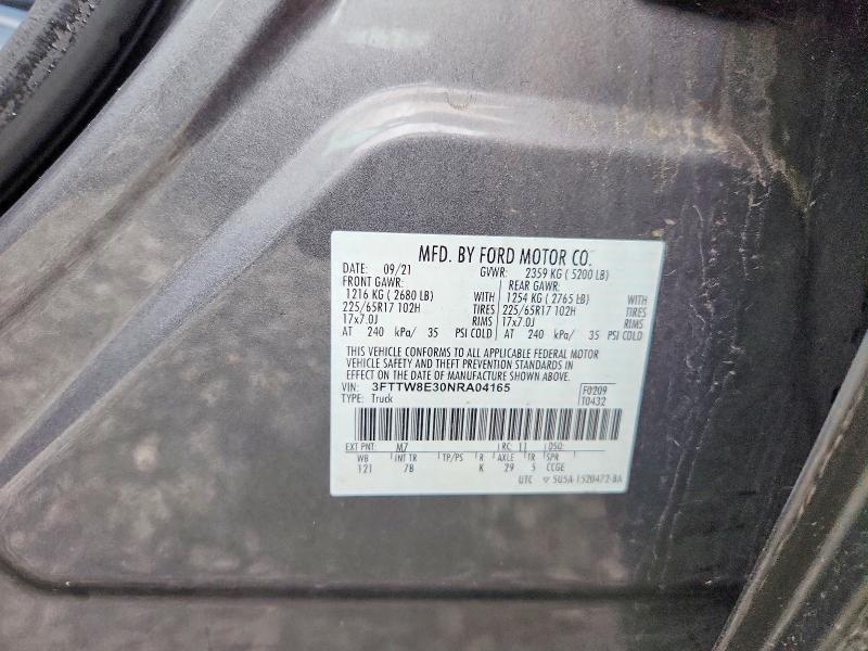 67466946 :رقم المزاد ، 3FTTW8E30NRA04165 vin ، 2022 Ford Maverick مزاد بيع