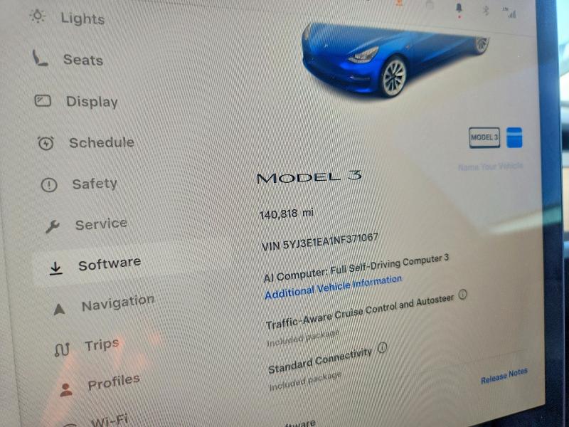 2022 Tesla Model 3 მანქანა იყიდება აუქციონზე, vin: 5YJ3E1EA1NF371067, აუქციონის ნომერი: 70507916