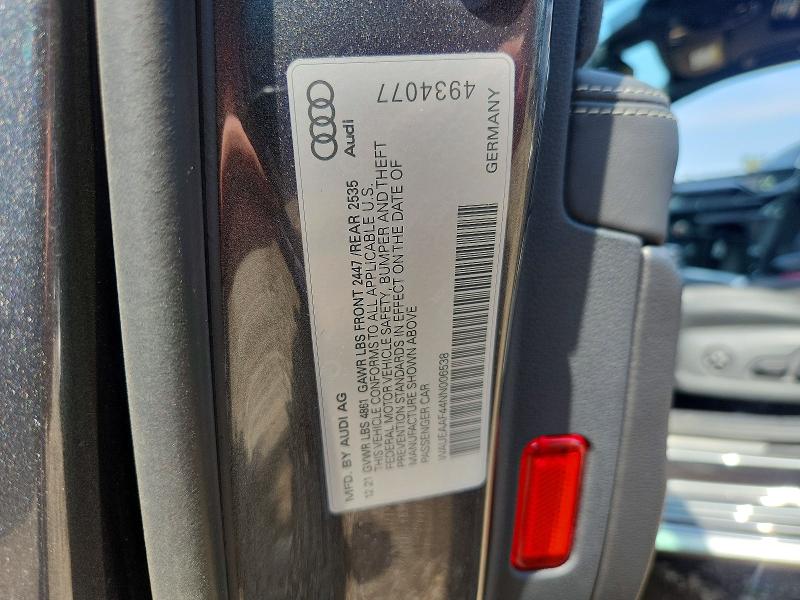 66899496 :رقم المزاد ، WAUEAAF44NN006538 vin ، 2022 Audi A4 مزاد بيع