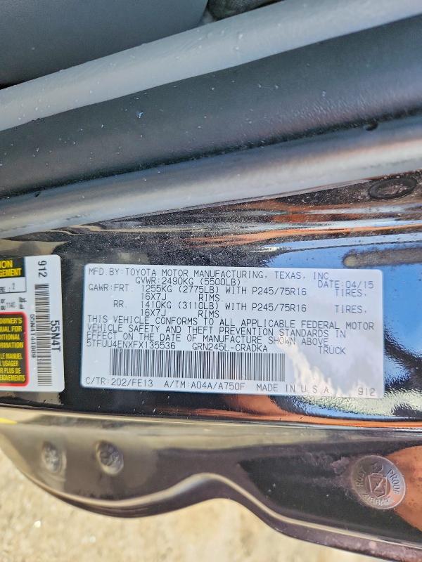 2015 Toyota Tacoma მანქანა იყიდება აუქციონზე, vin: 5TFUU4ENXFX135536, აუქციონის ნომერი: 69200136