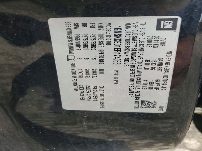 67045866 :رقم المزاد ، 1GNSKCE01ER174036 vin ، 2014 Chevrolet Tahoe مزاد بيع