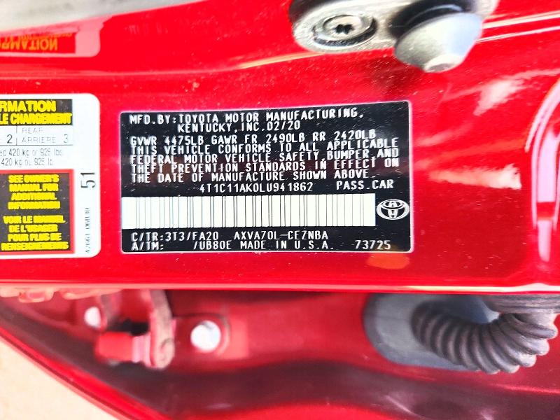 2020 Toyota Camry მანქანა იყიდება აუქციონზე, vin: 4T1C11AK0LU941862, აუქციონის ნომერი: 67675556