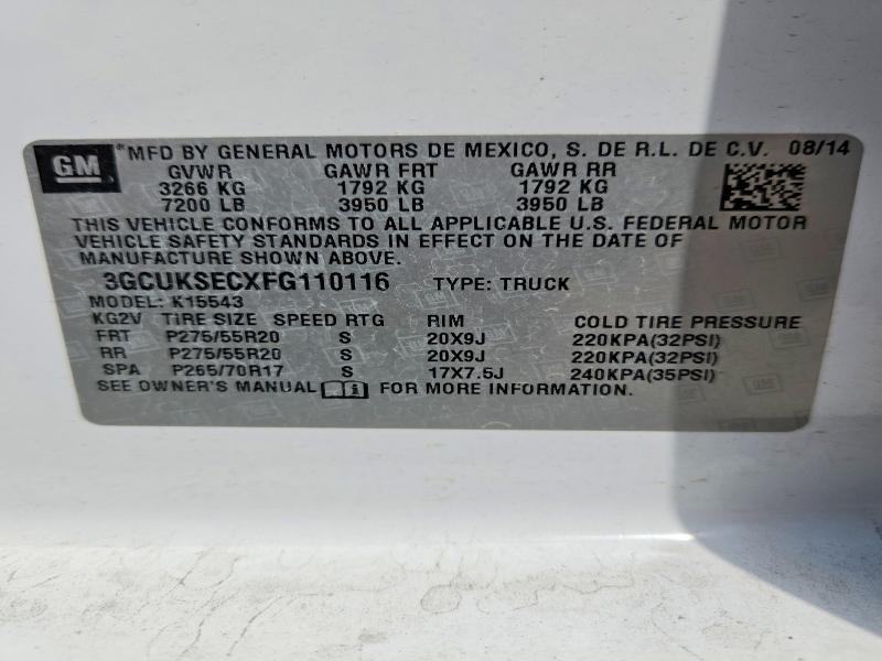 69407386 :رقم المزاد ، 3GCUKSECXFG110116 vin ، 2015 Chevrolet Silverado مزاد بيع