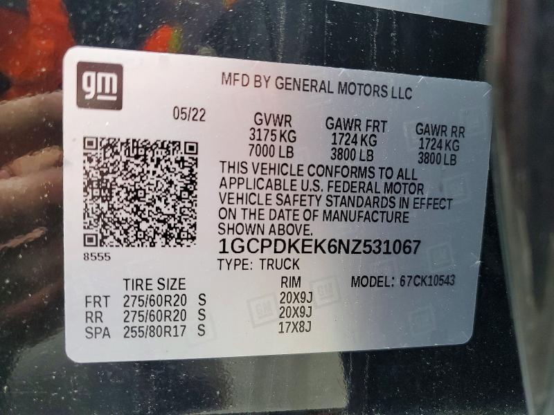 Продаж на аукціоні авто 2022 Chevrolet Silverado, vin: 1GCPDKEK6NZ531067, номер лоту: 66967086