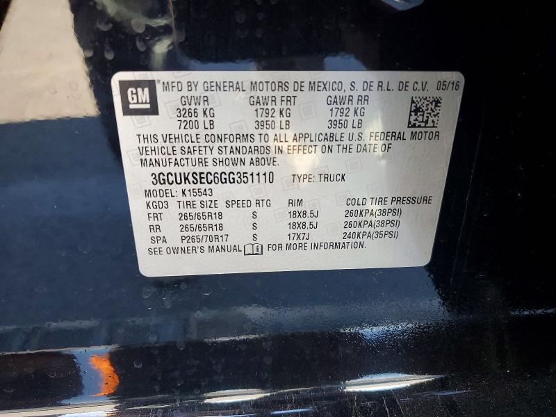 Продажа на аукционе авто 2016 Chevrolet Silverado, vin: 3GCUKSEC6GG351110, номер лота: 69818006
