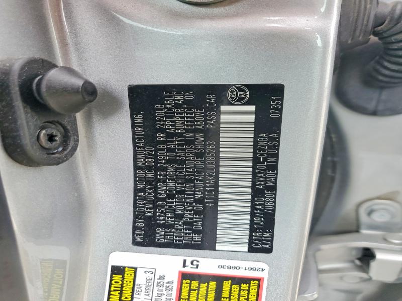 69078686 :رقم المزاد ، 4T1C11AK2LU385263 vin ، 2020 Toyota Camry مزاد بيع