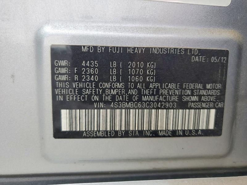 68034746 :رقم المزاد ، 4S3BMBC63C3042903 vin ، 2012 Subaru Legacy مزاد بيع
