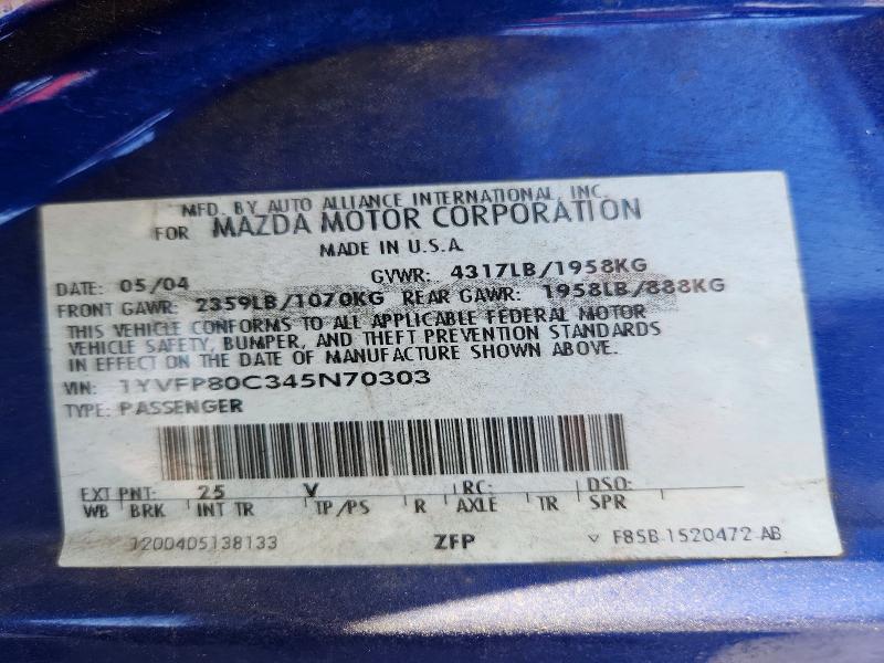 69340046 :رقم المزاد ، 1YVFP80C345N70303 vin ، 2004 Mazda 6 مزاد بيع
