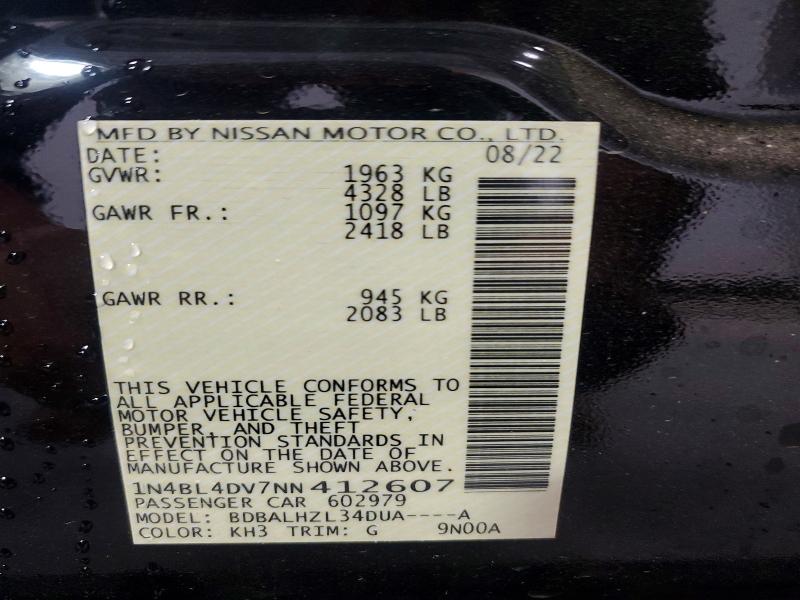 Продаж на аукціоні авто 2022 Nissan Altima, vin: 1N4BL4DV7NN412607, номер лоту: 70250746