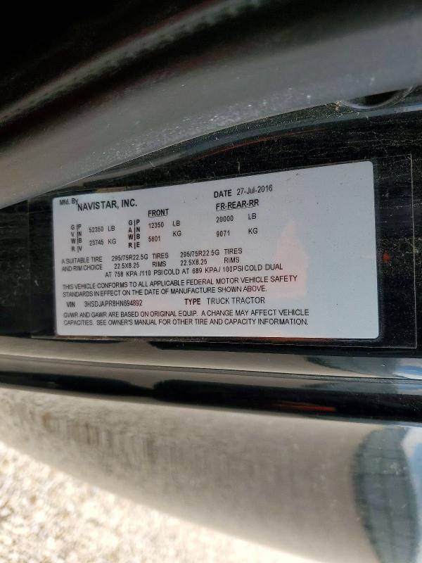 Продаж на аукціоні авто 2017 International Prostar, vin: 3HSDJAPR8HN694892        , номер лоту: 69202516