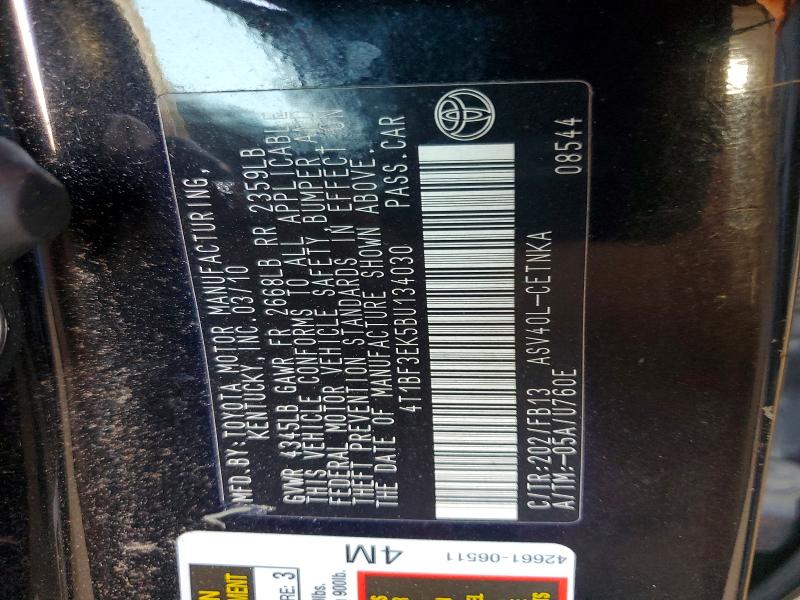 2011 Toyota Camry მანქანა იყიდება აუქციონზე, vin: 4T1BF3EK5BU134030, აუქციონის ნომერი: 68555966