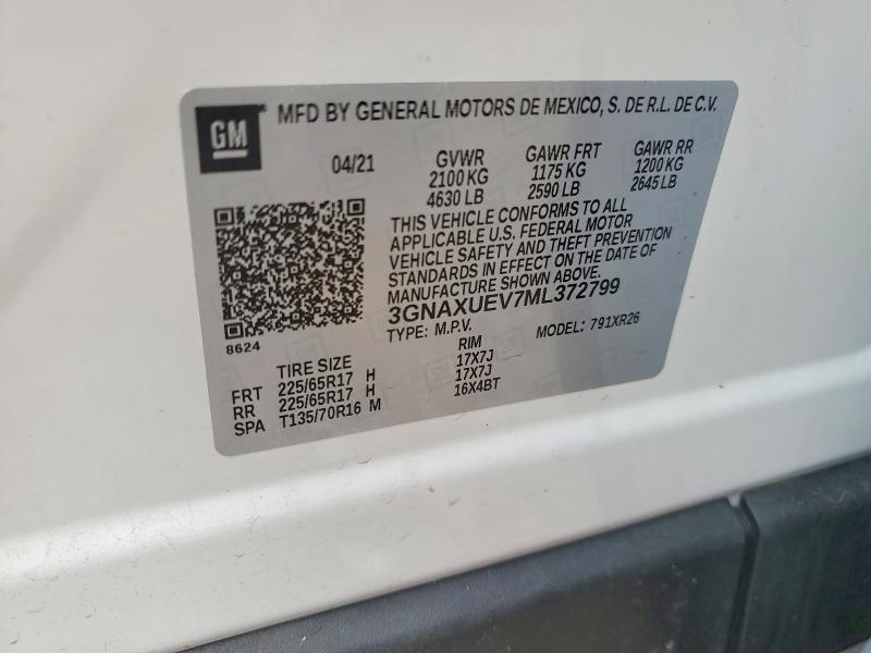 Продаж на аукціоні авто 2021 Chevrolet Equinox, vin: 3GNAXUEV7ML372799, номер лоту: 68856736