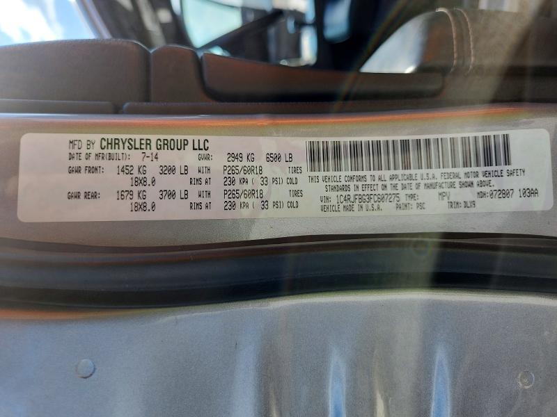 67398256 :رقم المزاد ، 1C4RJFBG3FC607275 vin ، 2015 Jeep Grand Cherokee مزاد بيع